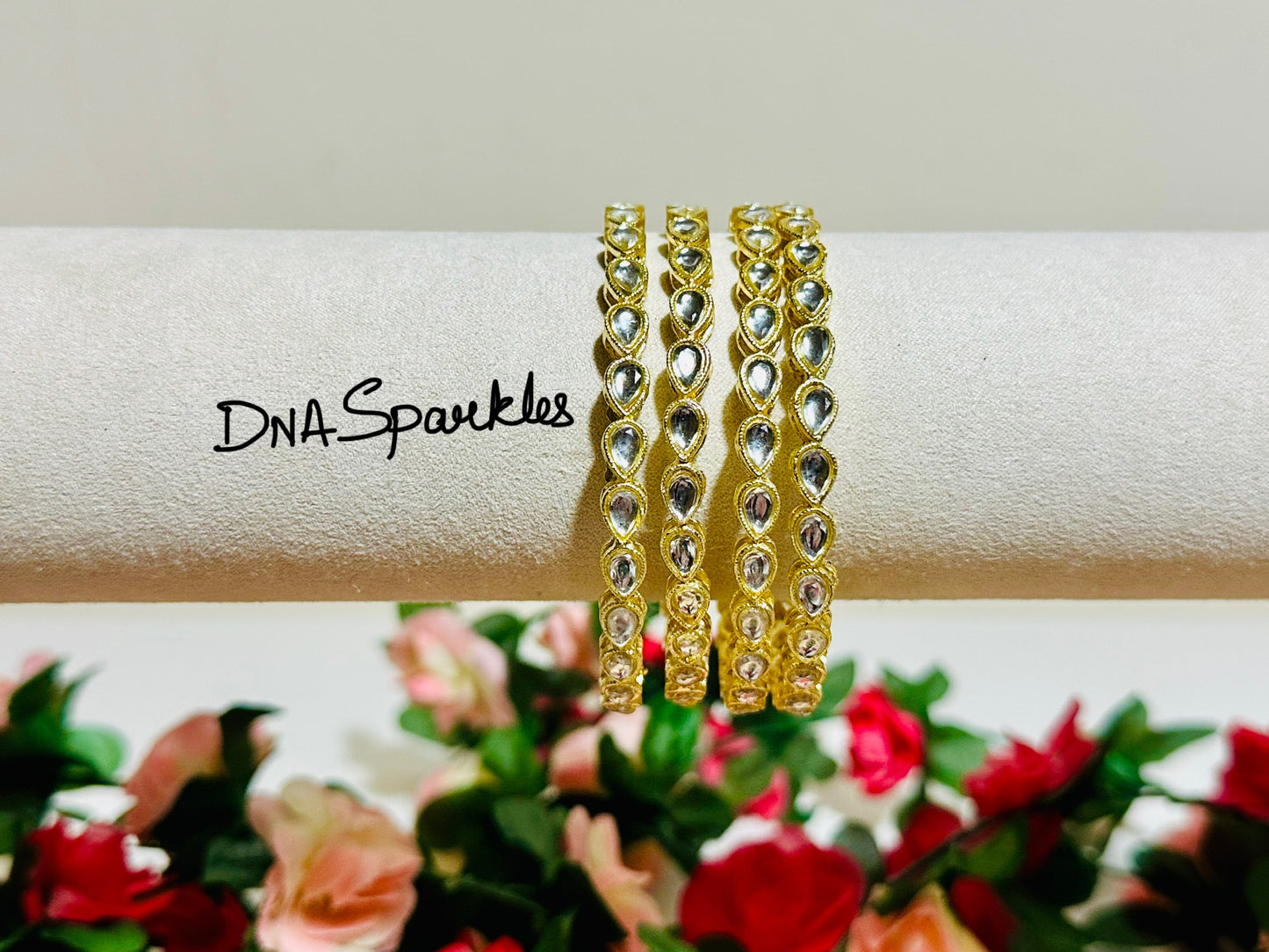 Kundan Stone Indian Metal Bangle/Bracelet Set