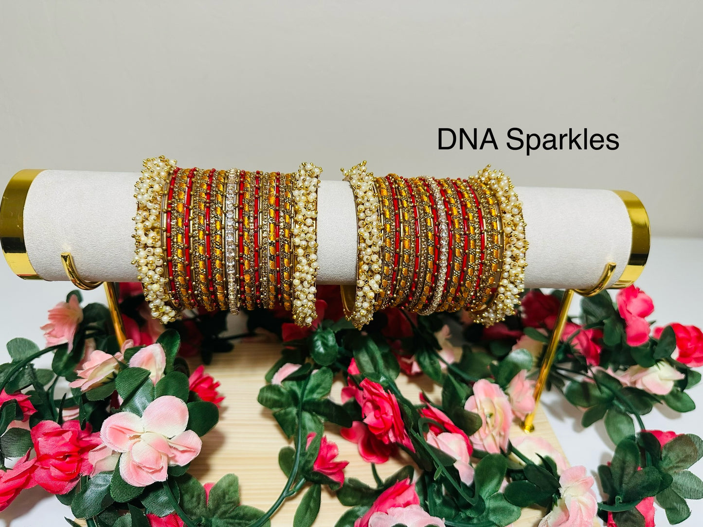 Yellow and Gold Custom Metal and Thread Bangle/Bracelet Set