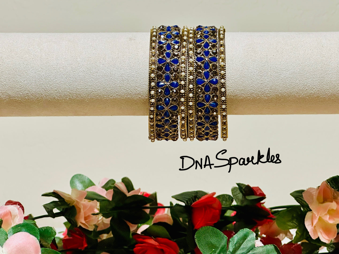 Flower Stone Indian Metal Bangle/Bracelet Set