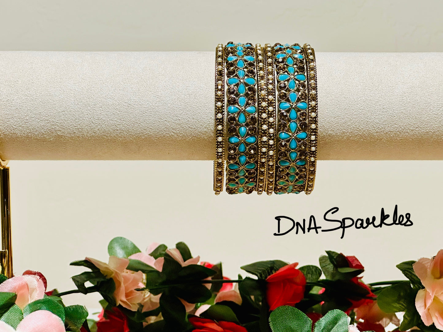 Flower Stone Indian Metal Bangle/Bracelet Set