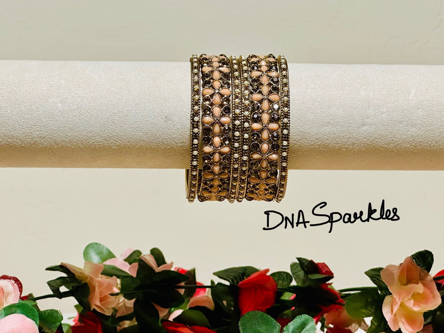 Flower Stone Indian Metal Bangle/Bracelet Set