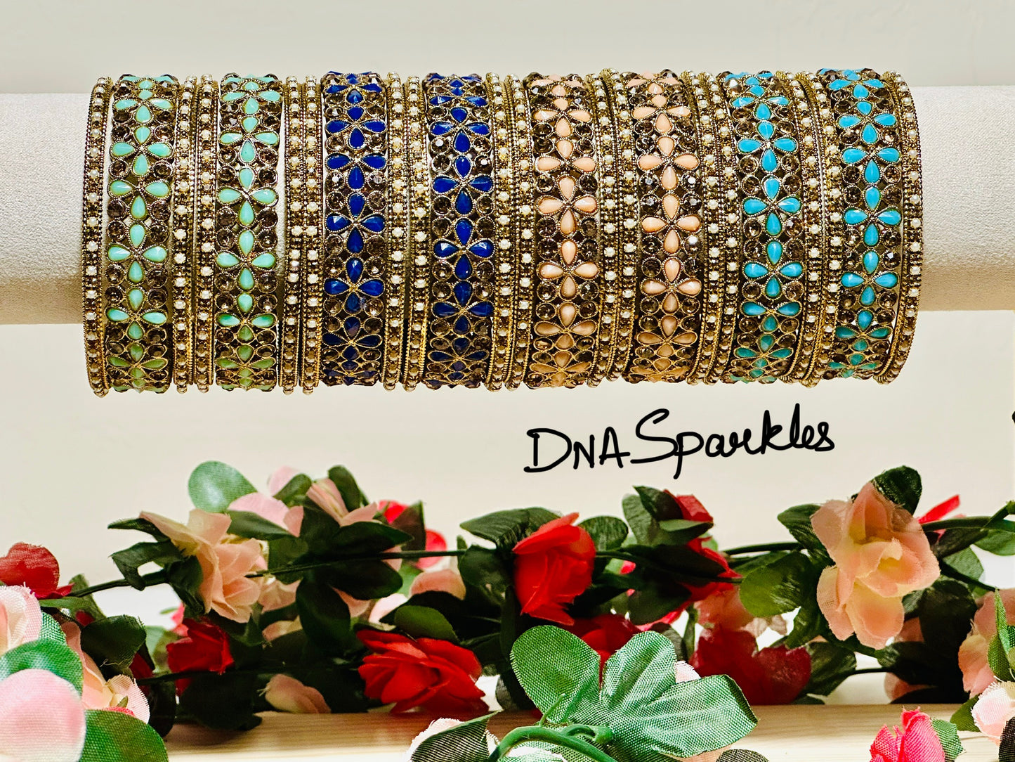 Flower Stone Indian Metal Bangle/Bracelet Set