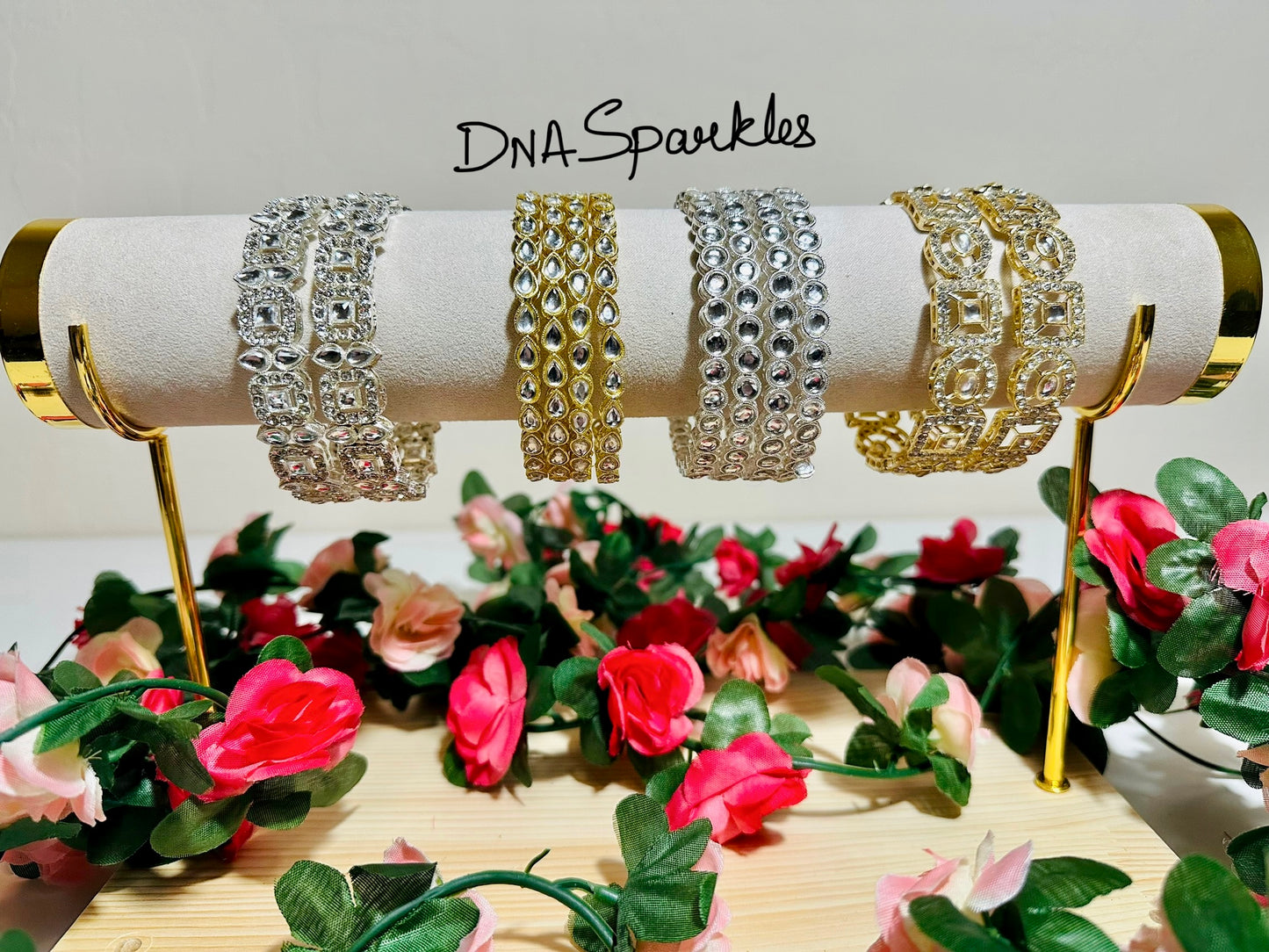 Kundan Stone Indian Metal Bangle/Bracelet Set