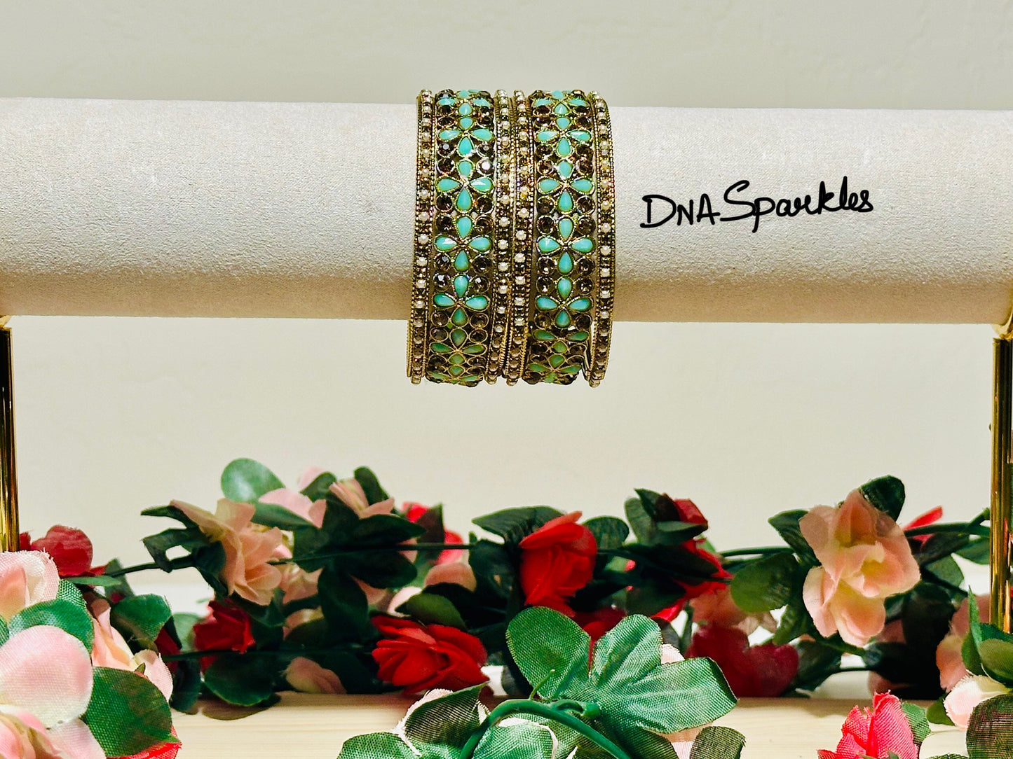 Flower Stone Indian Metal Bangle/Bracelet Set