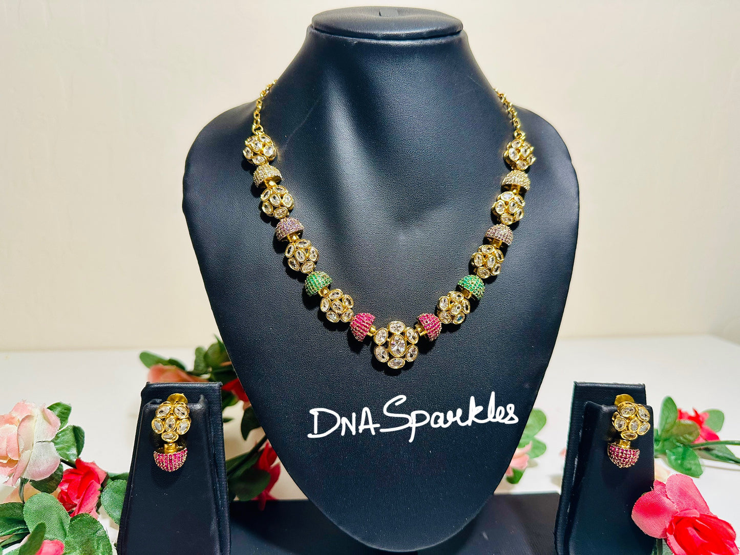 Mushroom Mosaic Stone Necklace