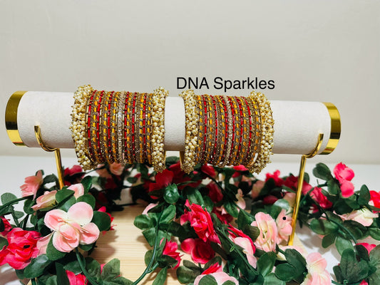 Yellow and Gold Custom Metal and Thread Bangle/Bracelet Set